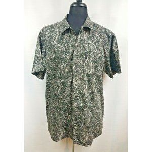 Columbia Sportswear Mens Large Short Sleeve Fish Print Camp Casual Sport Black